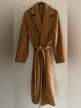 Women's Camel Tie-Waist Long Coat